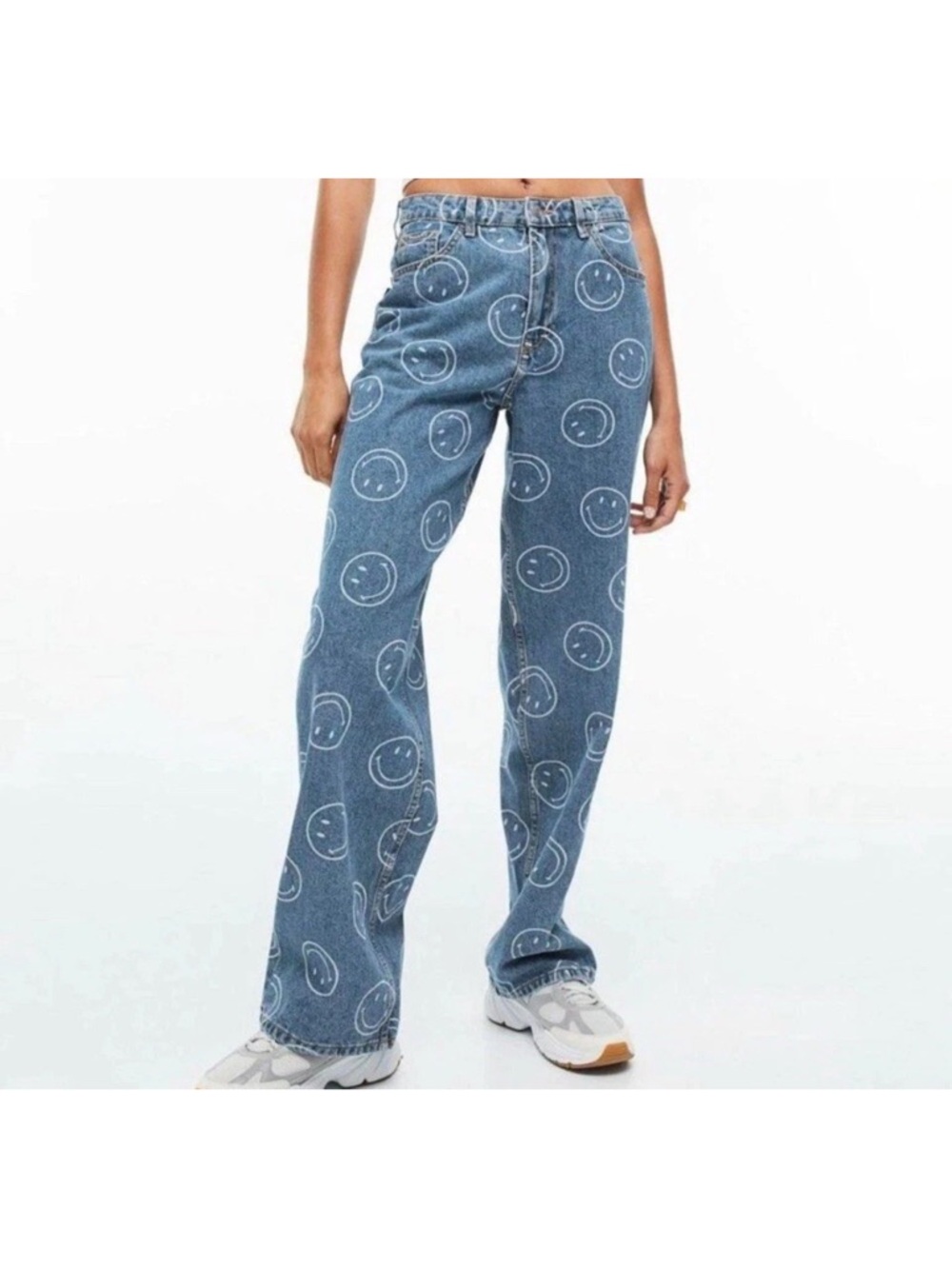 Smiley x H&M Smile Face Allover Print Wide Leg High Rise Baggy Loose Relaxed - Picture 2 of 6